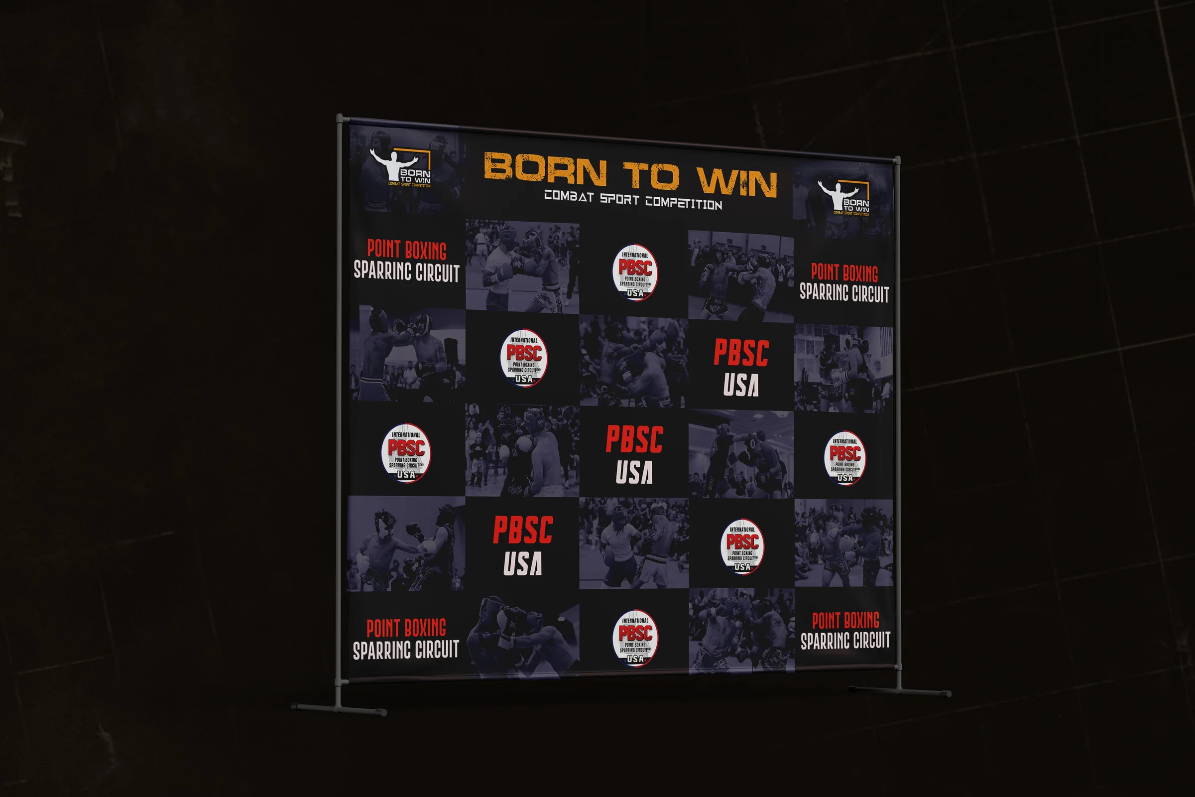 Step-and-repeat backdrop on a freestanding frame