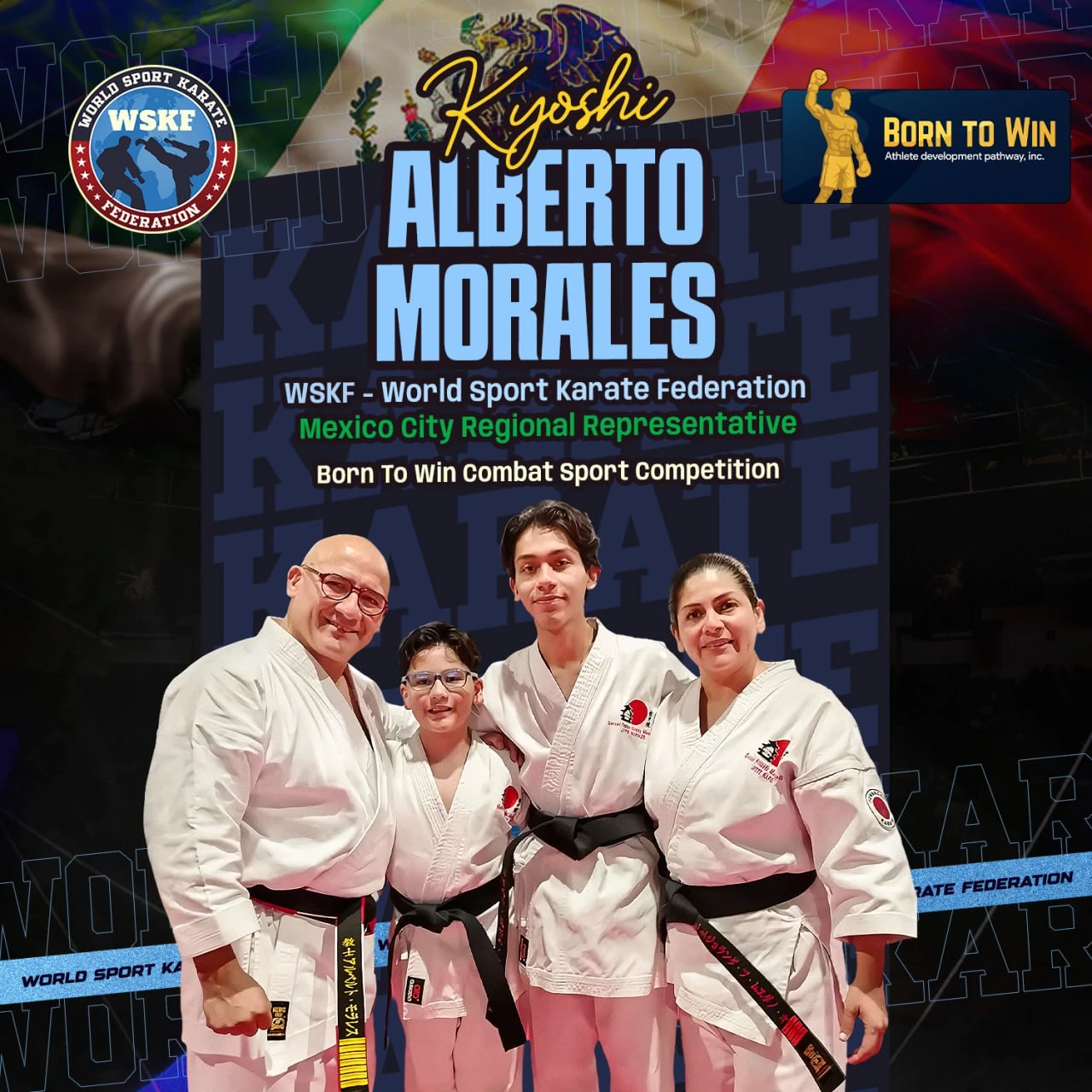 Social post introducing Kyoshi Alberto Morales, WSKF Mexico City representative